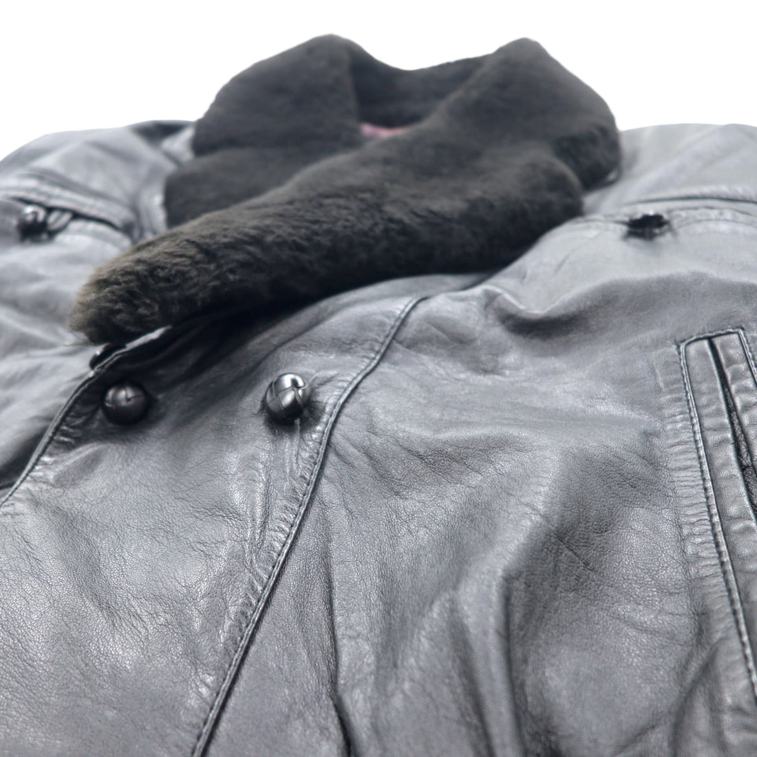 90s Vallemosso Shawl Collar Double-breasted Shearling Jacket L Black Sheepskin Lambskin Quilted Liner Detachable Collar
