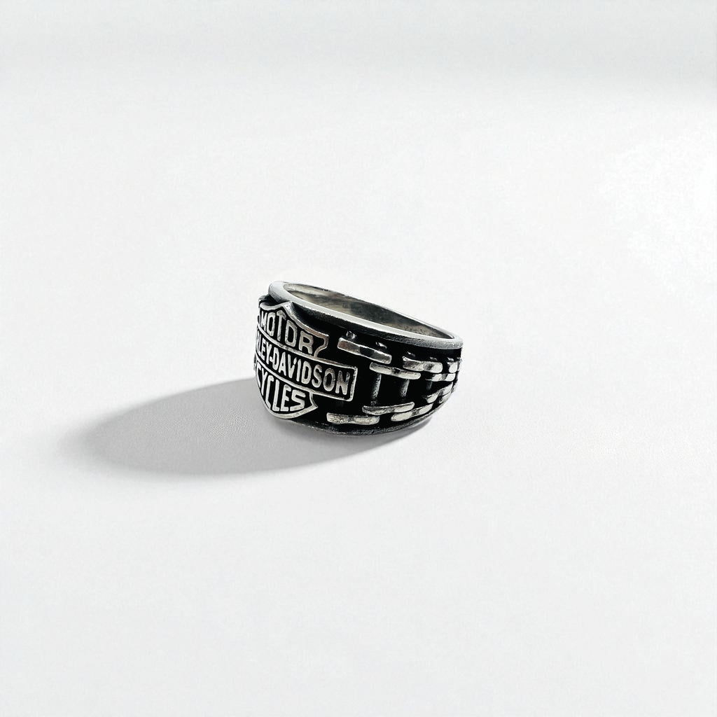 HARLEY DAVIDSON Vintage Logo Ring, Size 25, Silver 925