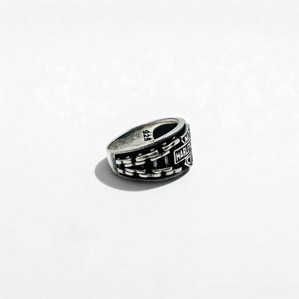 HARLEY DAVIDSON Vintage Logo Ring, Size 25, Silver 925