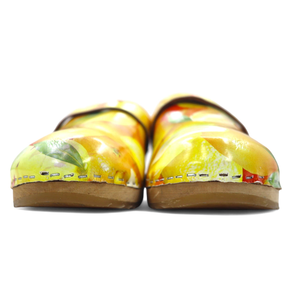 MOHEDA TOFFELN Swedish clog sandals 25cm orange leather all-over fruit pattern