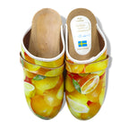 MOHEDA TOFFELN Swedish clog sandals 25cm orange leather all-over fruit pattern