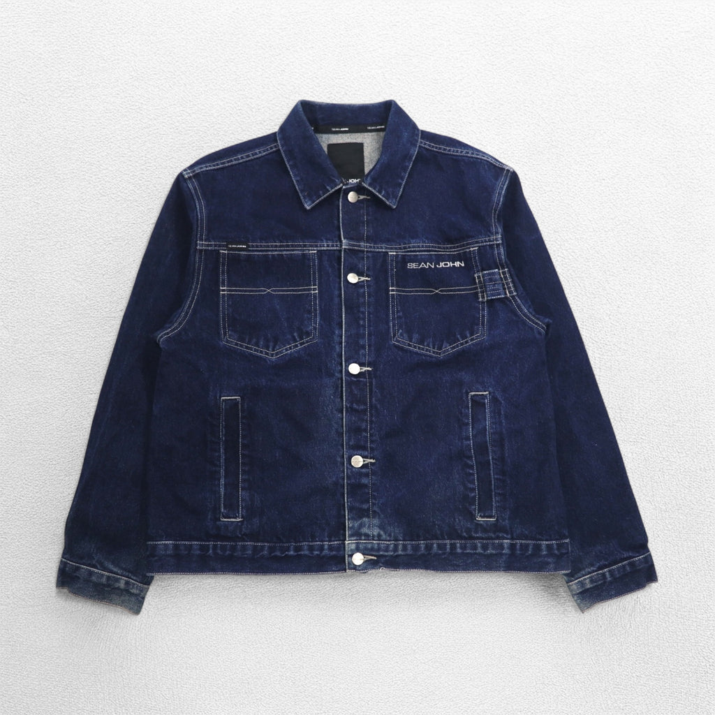 SEAN JOHN 00年代 デニムジャケット Gジャン M インディゴ ブルー ワンポイントロゴ 刺繍