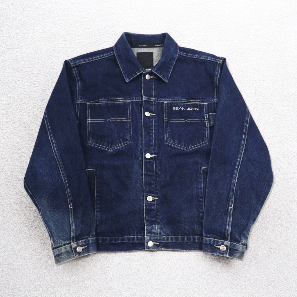 SEAN JOHN 00年代 デニムジャケット Gジャン M インディゴ ブルー ワンポイントロゴ 刺繍