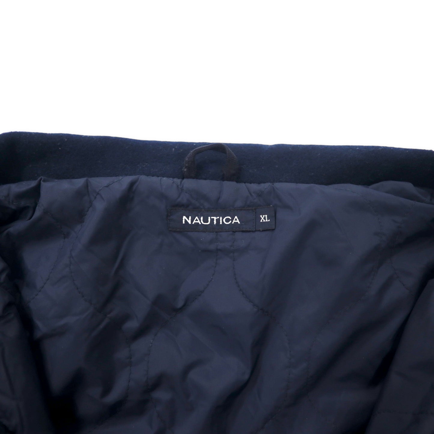 NAUTICA 異素材切り替え オーバーコート XL ネイビー ウール フード収納式 ダブルジップ