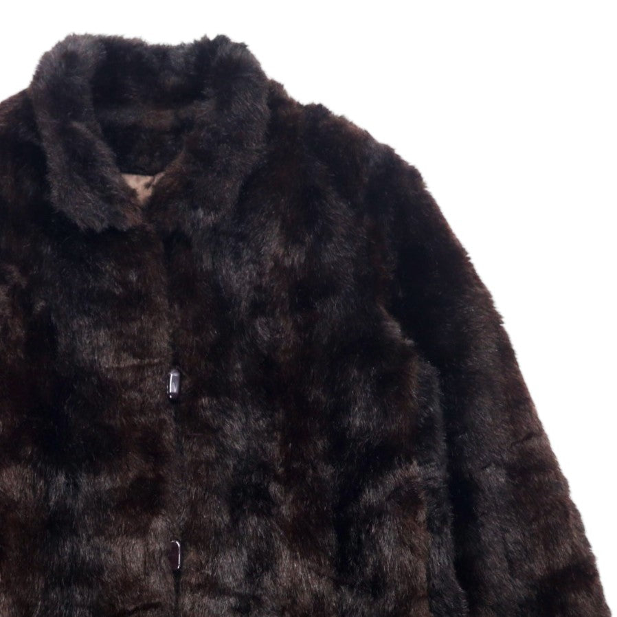 90s PASSPORT Faux Fur Coat L Brown Acrylic