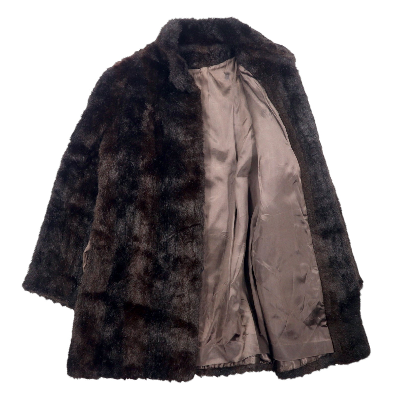 90s PASSPORT Faux Fur Coat L Brown Acrylic