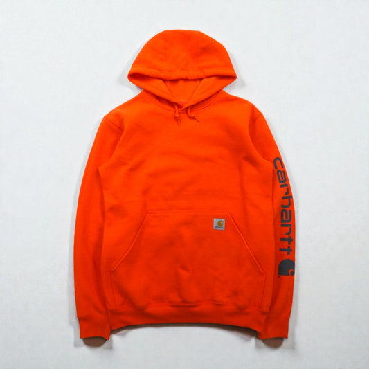 carhartt プルオーバー パーカー L オレンジ スリーブ ロゴ プリント カンガルーポケット K288