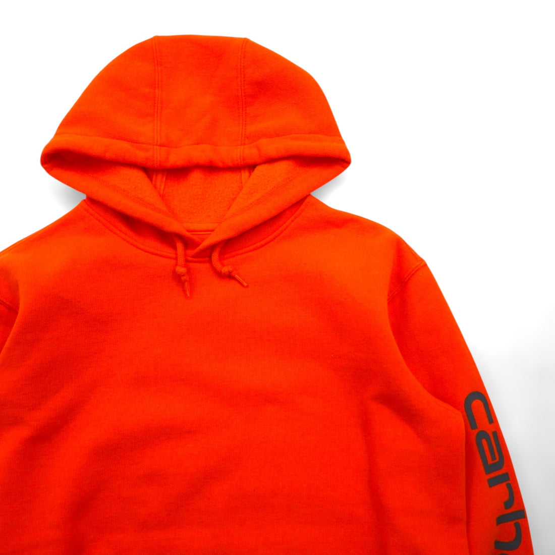 Carhartt Pullover Hoodie L Orange Sleeve Logo Print Kangaroo Pocket K288