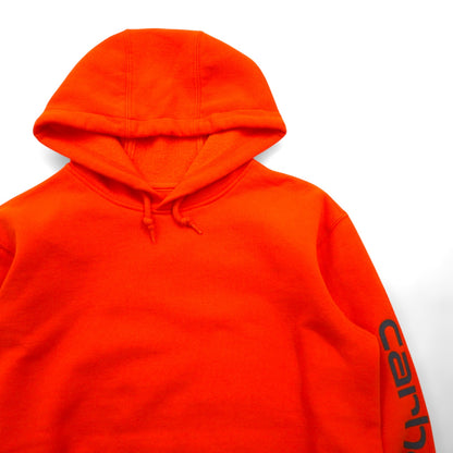 carhartt プルオーバー パーカー L オレンジ スリーブ ロゴ プリント カンガルーポケット K288