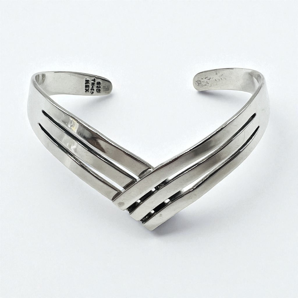 Vintage 925 Silver Cuff Bracelet Made In Mexico Mexican Jewelry V-shaped Wave Bangle Silver