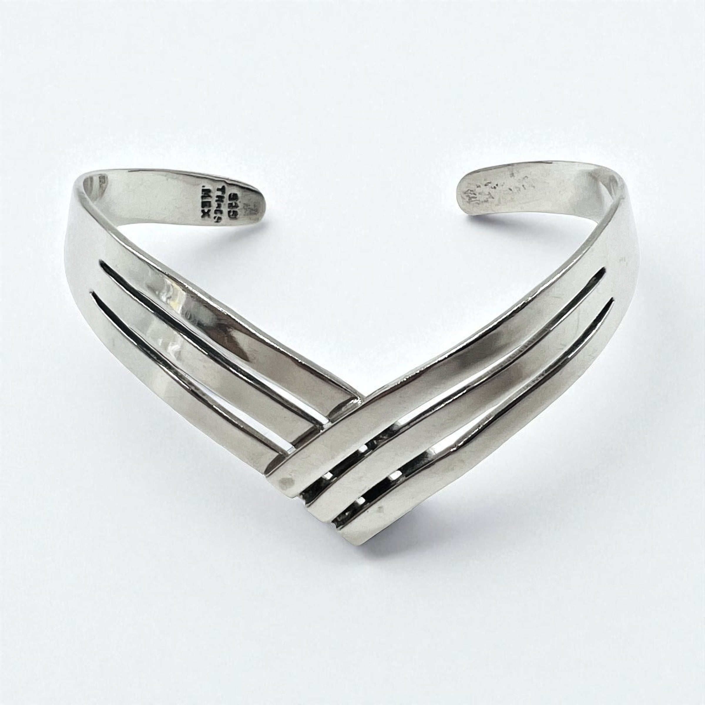 Vintage 925 Silver Cuff Bracelet Made In Mexico Mexican Jewelry V-shaped Wave Bangle Silver