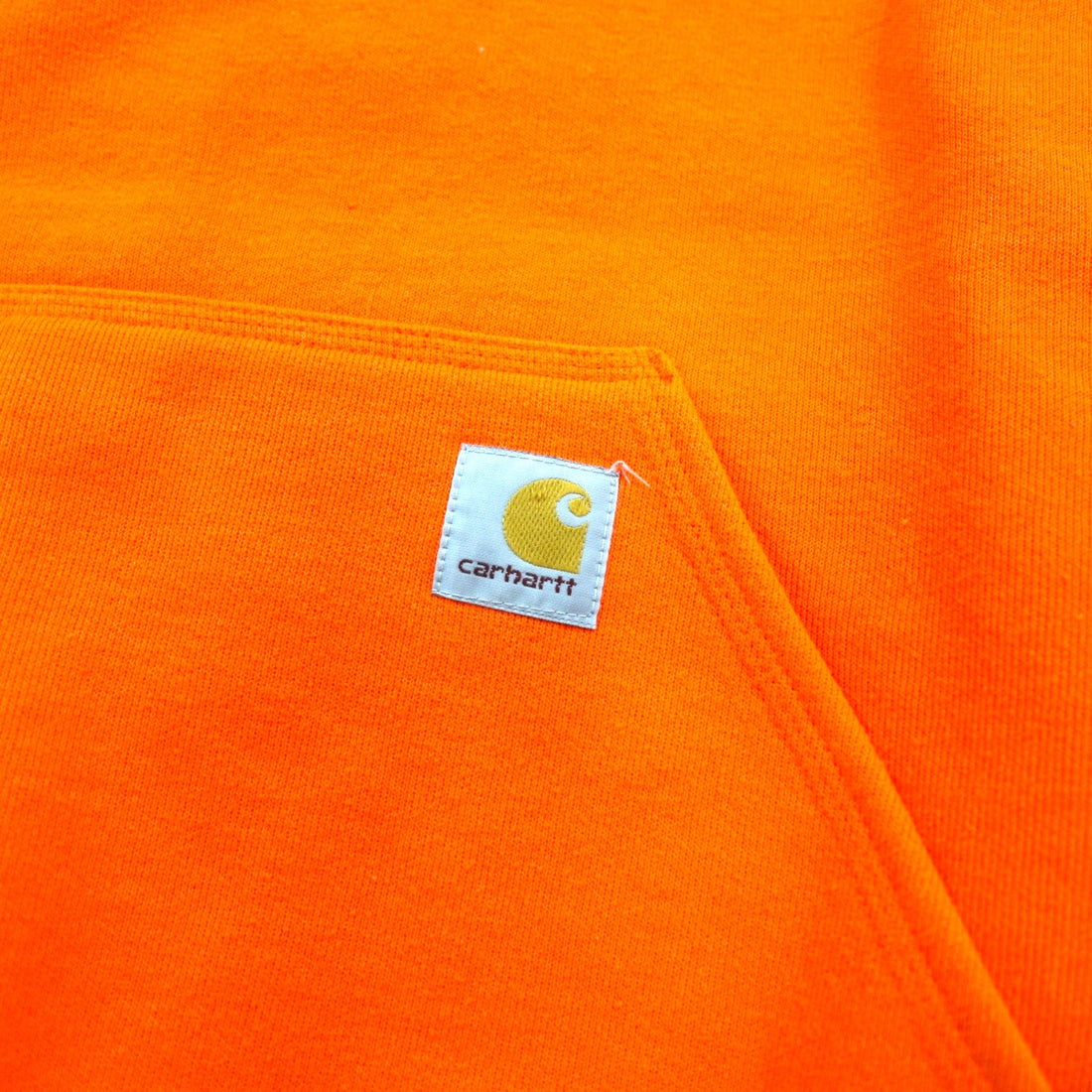 Carhartt Pullover Hoodie L Orange Sleeve Logo Print Kangaroo Pocket K288