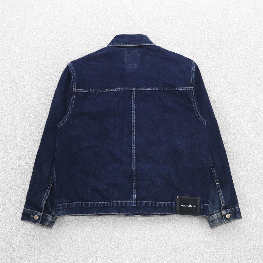 SEAN JOHN 00年代 デニムジャケット Gジャン M インディゴ ブルー ワンポイントロゴ 刺繍
