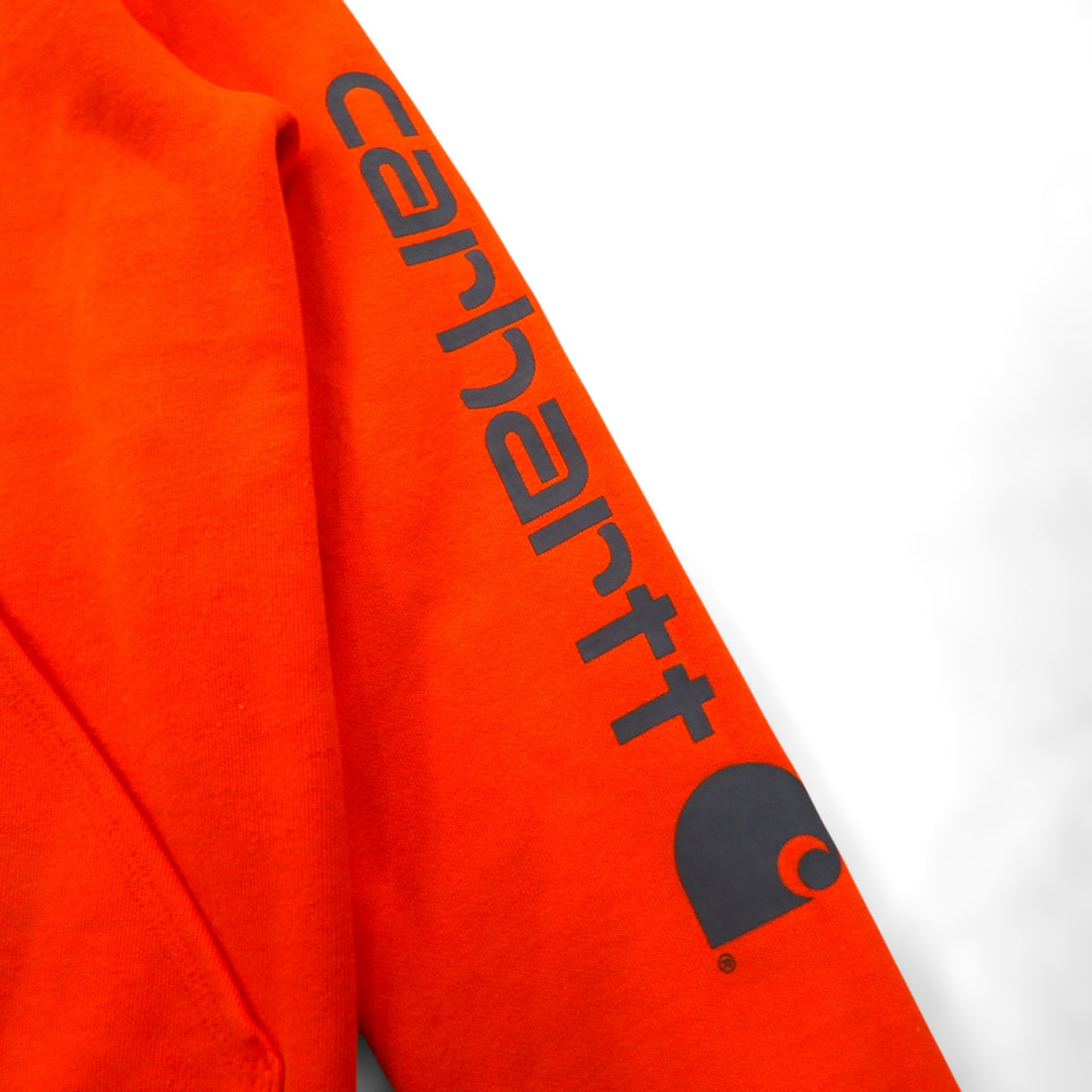 Carhartt Pullover Hoodie L Orange Sleeve Logo Print Kangaroo Pocket K288