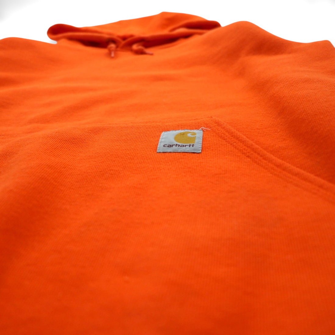 Carhartt Pullover Hoodie L Orange Sleeve Logo Print Kangaroo Pocket K288