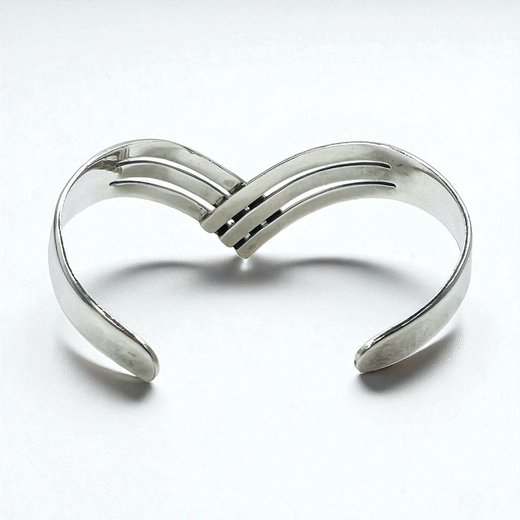 Vintage 925 Silver Cuff Bracelet Made In Mexico Mexican Jewelry V-shaped Wave Bangle Silver