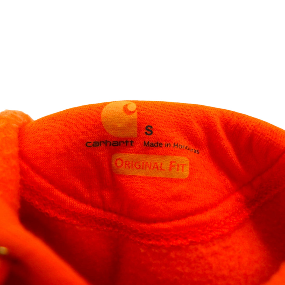 Carhartt Pullover Hoodie L Orange Sleeve Logo Print Kangaroo Pocket K288