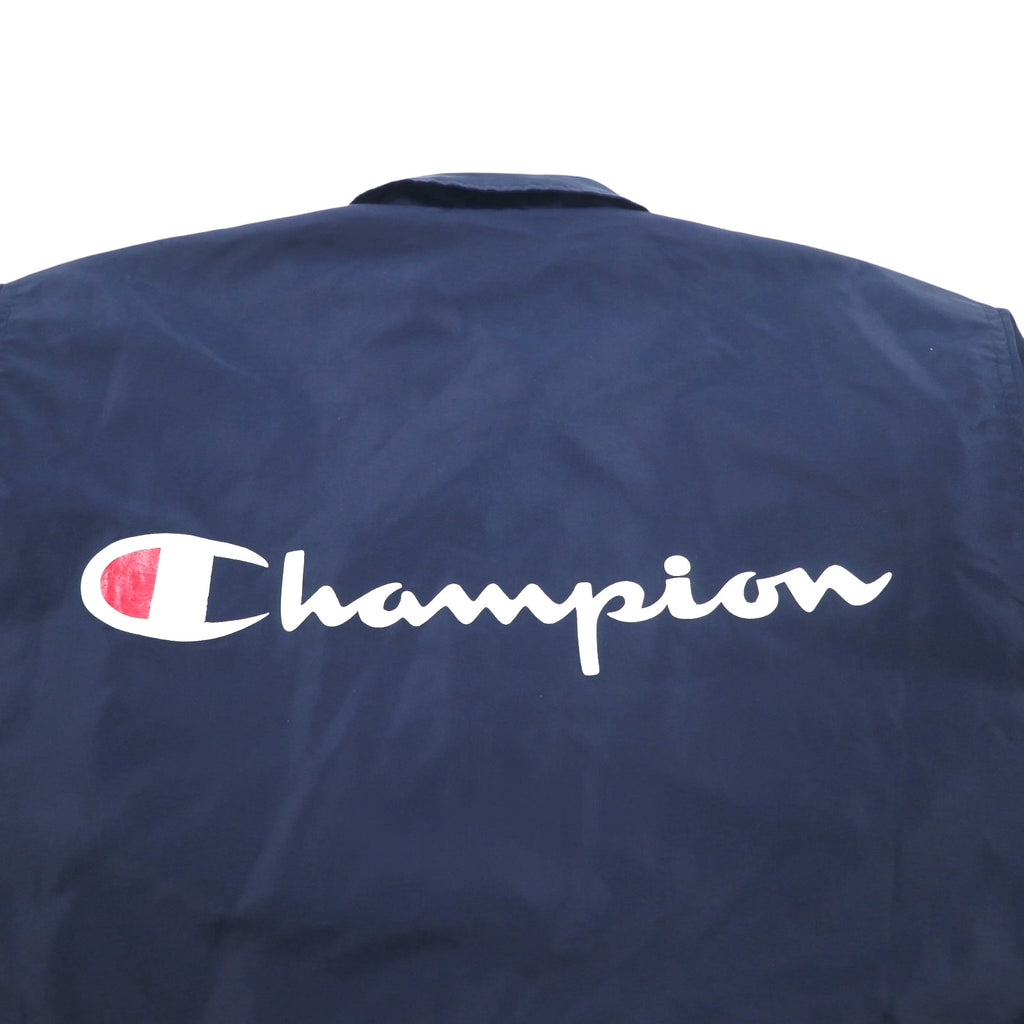 Champion 90年代 ロング コーチジャケット M ネイビー スクリプトロゴ バックプリント