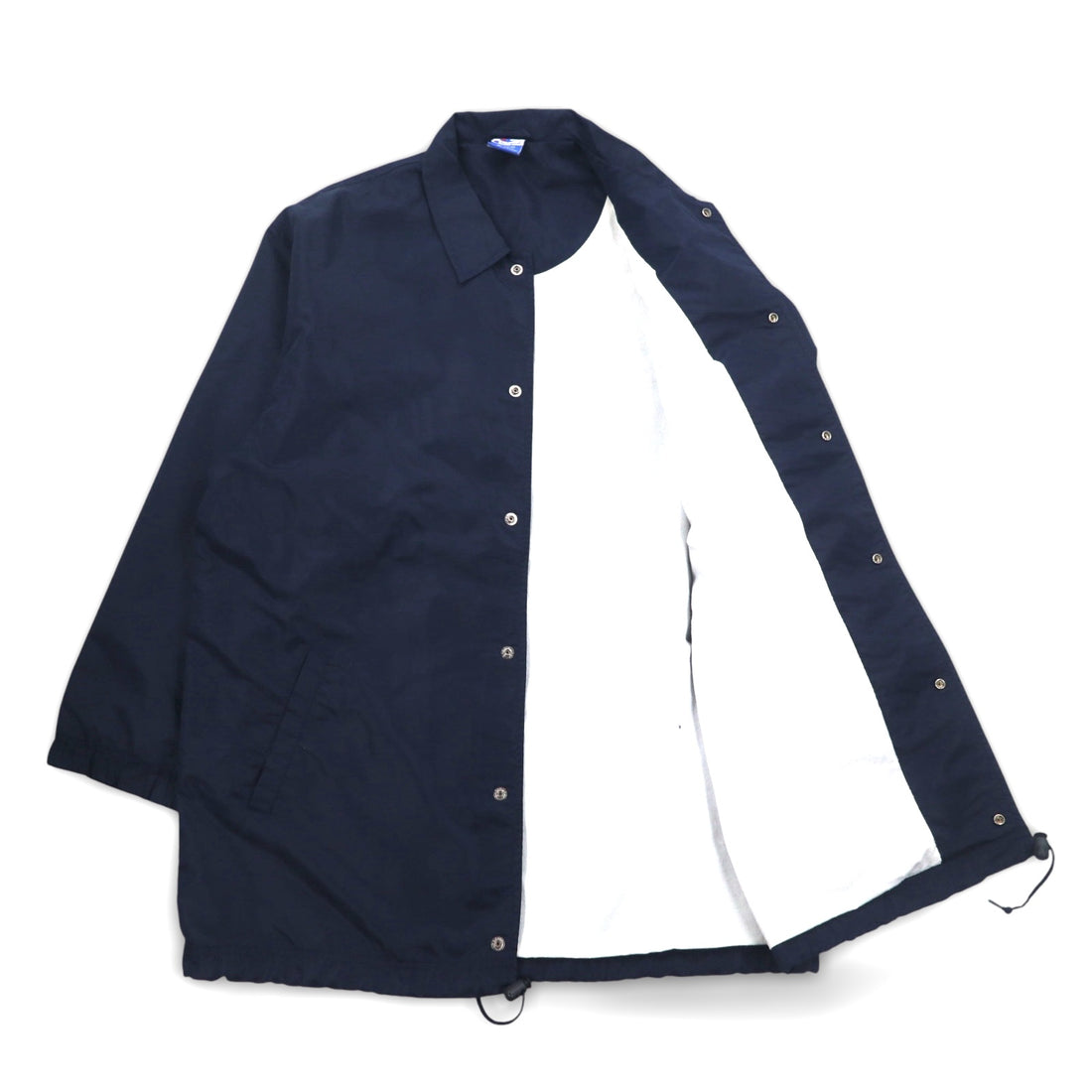 Champion 90年代 ロング コーチジャケット M ネイビー スクリプトロゴ バックプリント
