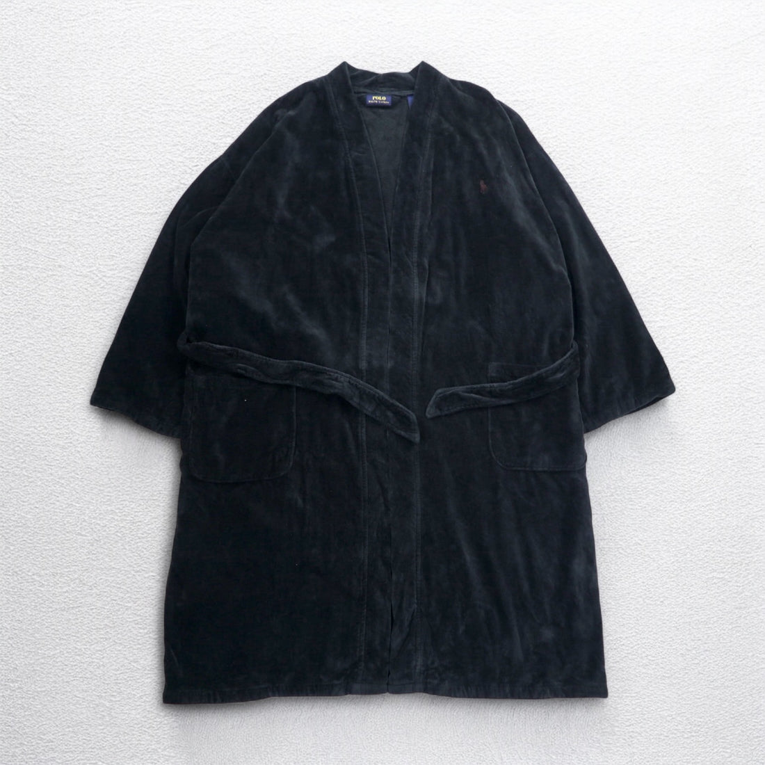 POLO RALPH LAUREN pile robe coat gown L/XL black cotton with belt