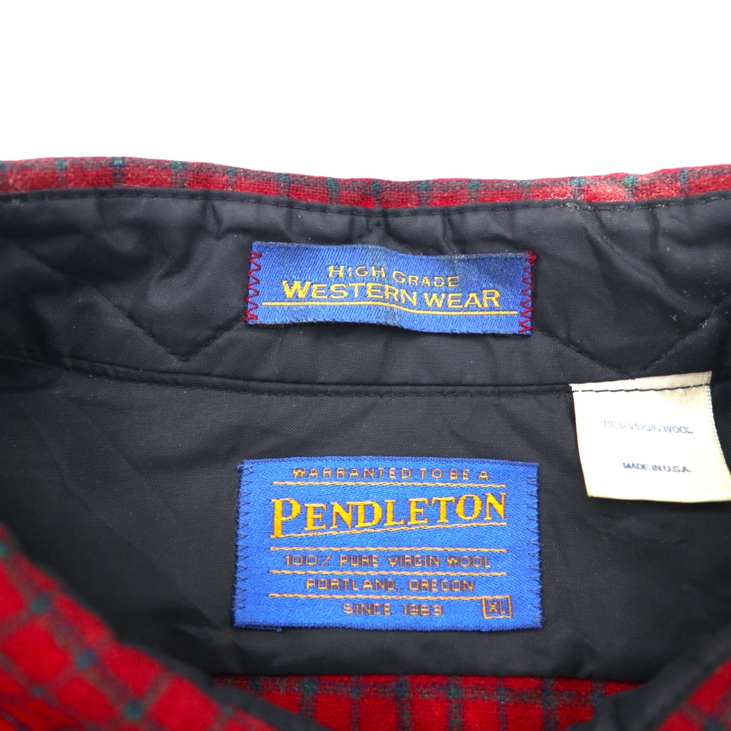 PENDLETON USA-Made HIGH GRADE WESTERN WEAR Flannel Western Shirt, Size XL, Red Check Wool, Snap Buttons, Double Pockets