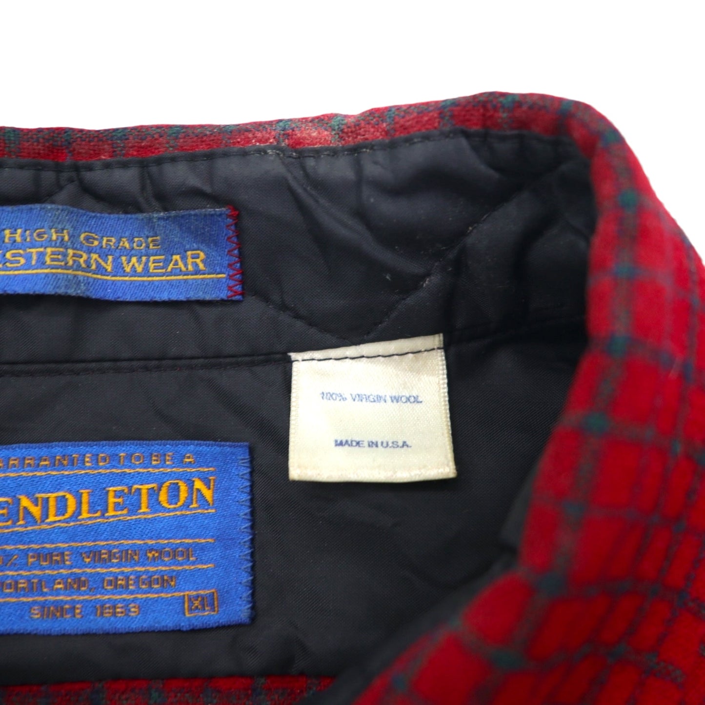 PENDLETON USA-Made HIGH GRADE WESTERN WEAR Flannel Western Shirt, Size XL, Red Check Wool, Snap Buttons, Double Pockets