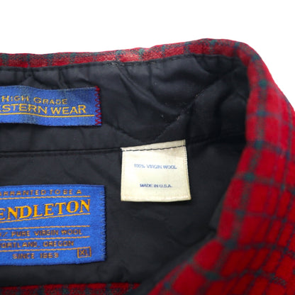 PENDLETON USA-Made HIGH GRADE WESTERN WEAR Flannel Western Shirt, Size XL, Red Check Wool, Snap Buttons, Double Pockets
