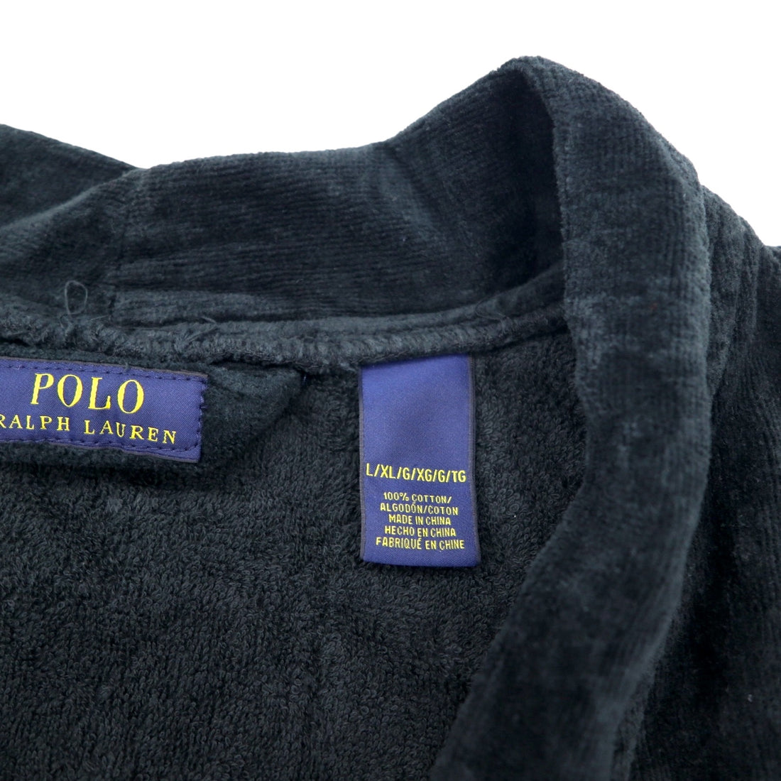 POLO RALPH LAUREN pile robe coat gown L/XL black cotton with belt