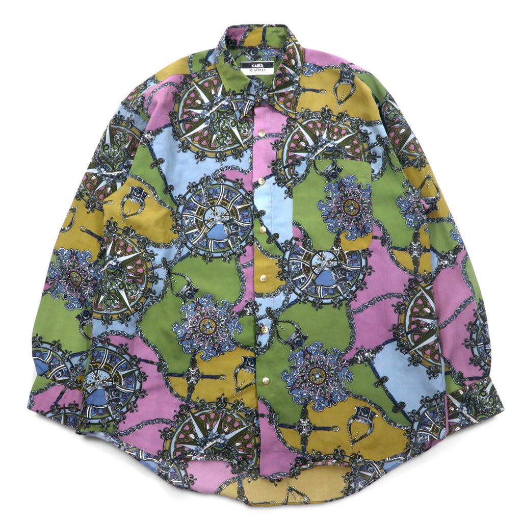 Vintage 90s Retro Shirt KABUL 90s all-over print polyester shirt 2XL khaki polyester retro