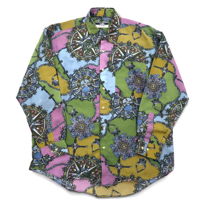 Vintage 90s Retro Shirt KABUL 90年代 総柄 ポリシャツ 2XL カーキ ポリエステル レトロ