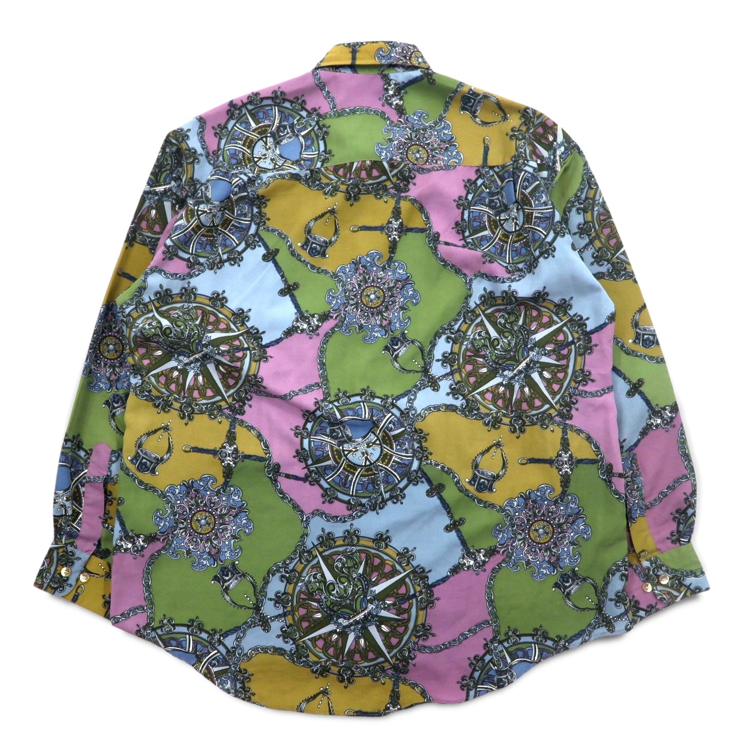 Vintage 90s Retro Shirt KABUL 90年代 総柄 ポリシャツ 2XL カーキ ポリエステル レトロ