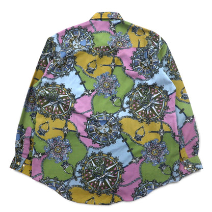 Vintage 90s Retro Shirt KABUL 90年代 総柄 ポリシャツ 2XL カーキ ポリエステル レトロ