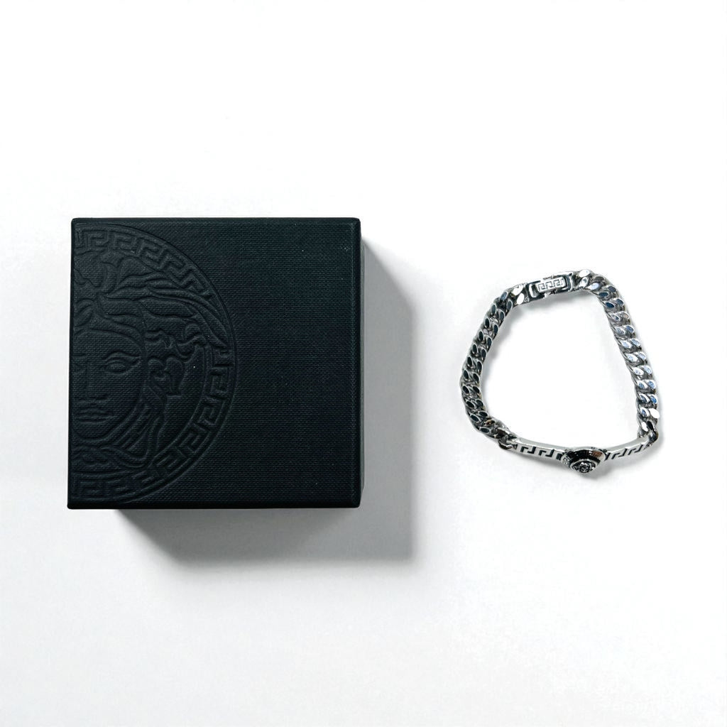 VERSACE Vintage Medusa Kihei Chain Bracelet Silver Made in Italy