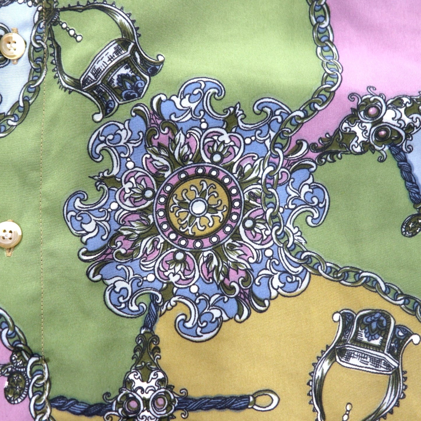 Vintage 90s Retro Shirt KABUL 90年代 総柄 ポリシャツ 2XL カーキ ポリエステル レトロ