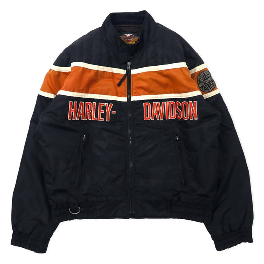 日本然リトテ-古着オンライン-HARLEY DAVIDSON シングル ライダースジャケット L ブラック ナイロン キルティングライナー-HARLEY DAVIDSON Single Rider Jacket L Black Nylon Quilted Liner