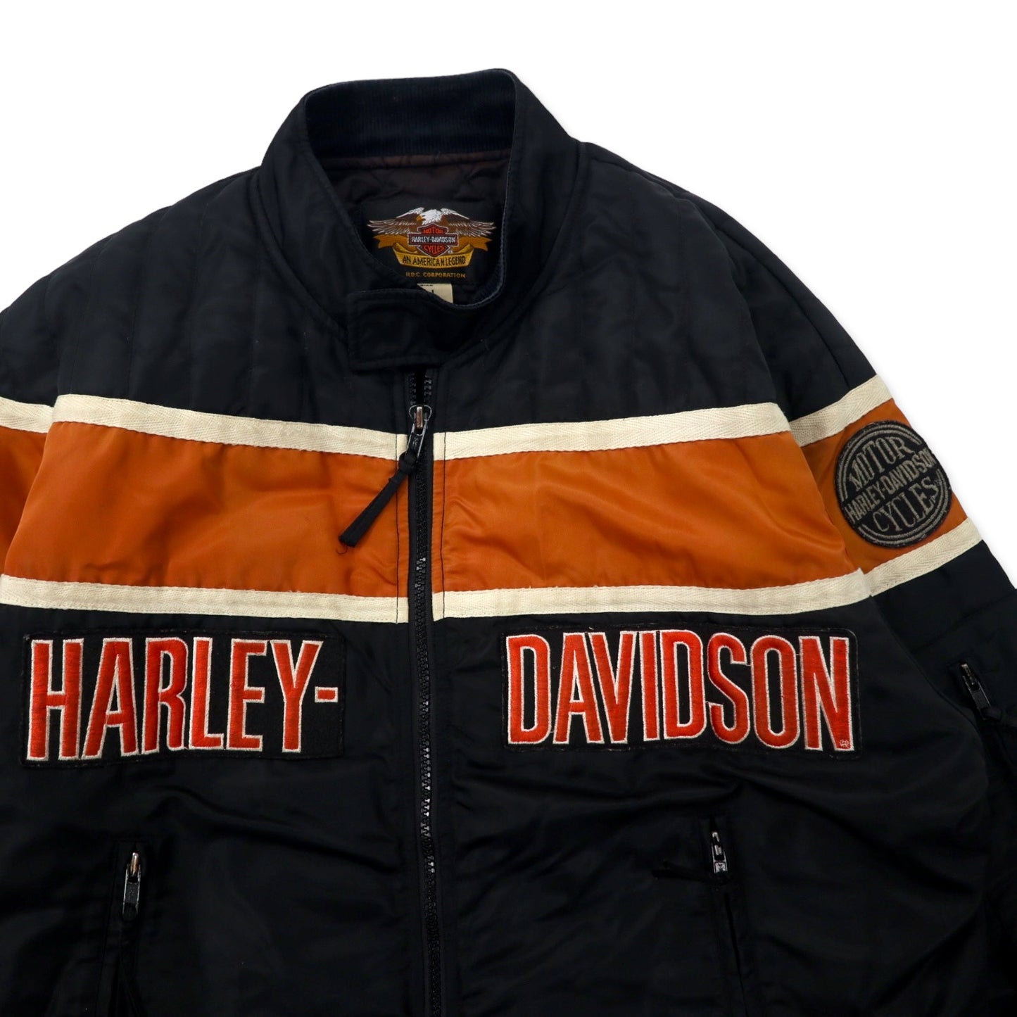 HARLEY DAVIDSON シングル ライダースジャケット L ブラック ナイロン キルティングライナー