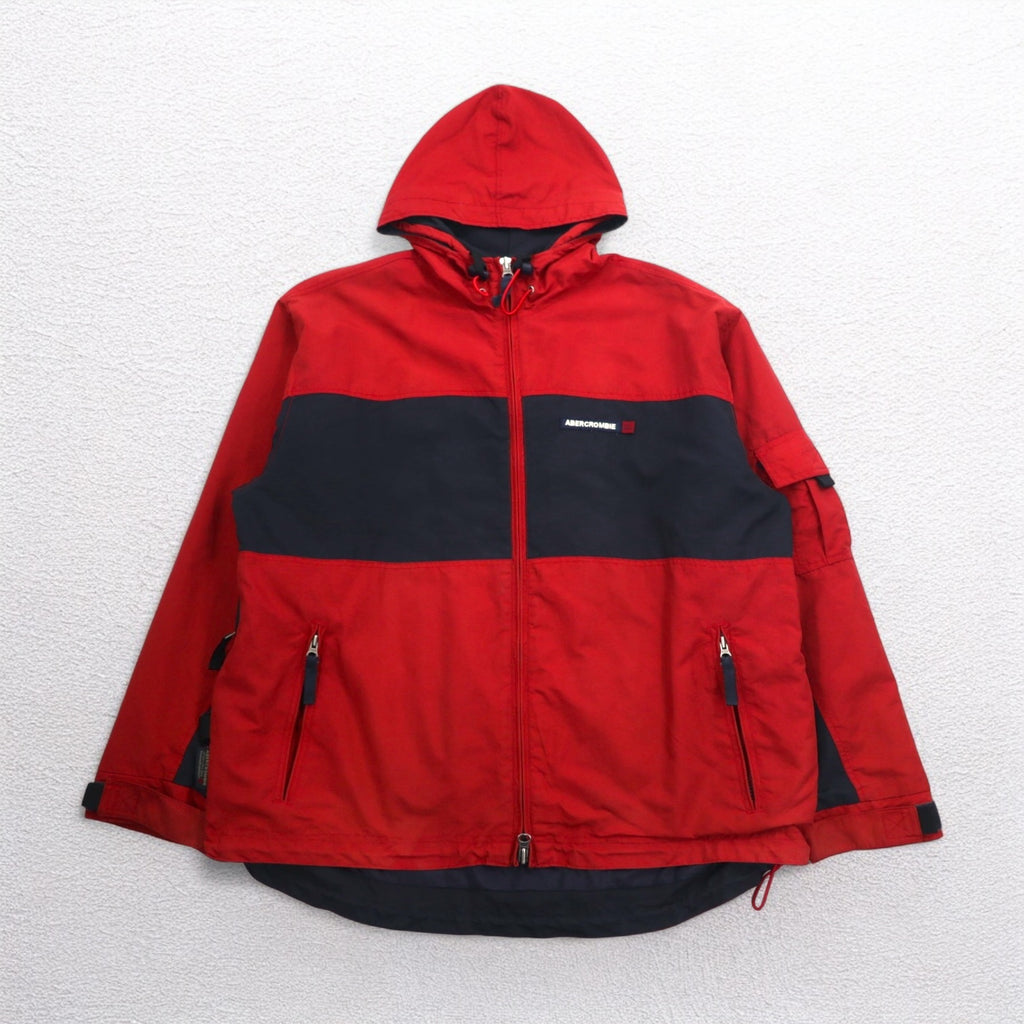 ABERCROMBIE AND FITCH 90s Mountain Parka XL Red Navy Double Zip Drawcord