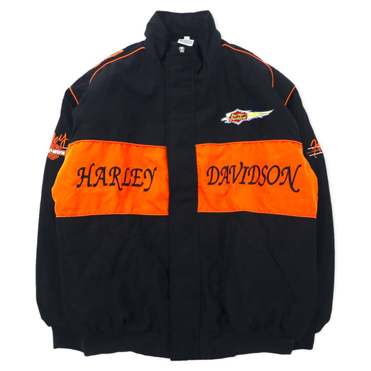 日本然リトテ-古着オンライン-HARLEY DAVIDSON レーシングジャケット L ブラック ナイロン ロゴ刺繍-HARLEY DAVIDSON Racing Jacket L Black Nylon Logo Embroidery