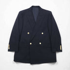 BURBERRY Peak Lapel Double-Breasted Tailored Jacket, Size M, Navy Gabardine, Gold Buttons, Wool, Made in Japan