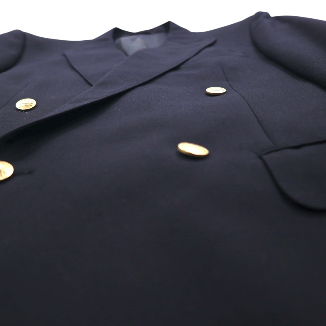 BURBERRY Peak Lapel Double-Breasted Tailored Jacket, Size M, Navy Gabardine, Gold Buttons, Wool, Made in Japan