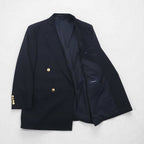 BURBERRY Peak Lapel Double-Breasted Tailored Jacket, Size M, Navy Gabardine, Gold Buttons, Wool, Made in Japan