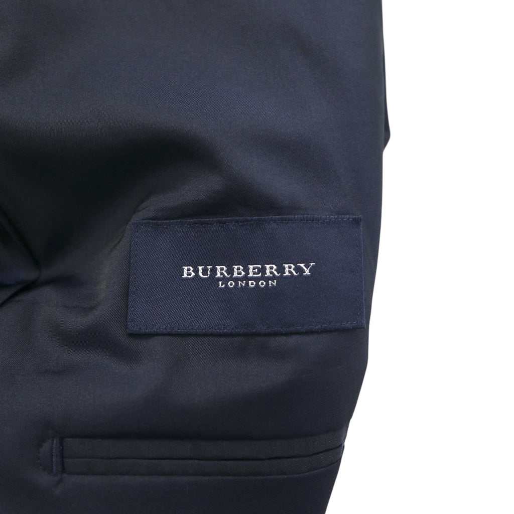 BURBERRY Peak Lapel Double-Breasted Tailored Jacket, Size M, Navy Gabardine, Gold Buttons, Wool, Made in Japan