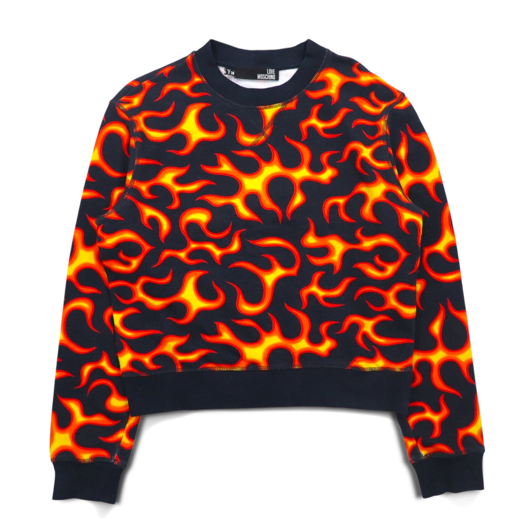 LOVE MOSCHINO ファイヤーパターン スウェット M ブラック コットン トルコ製