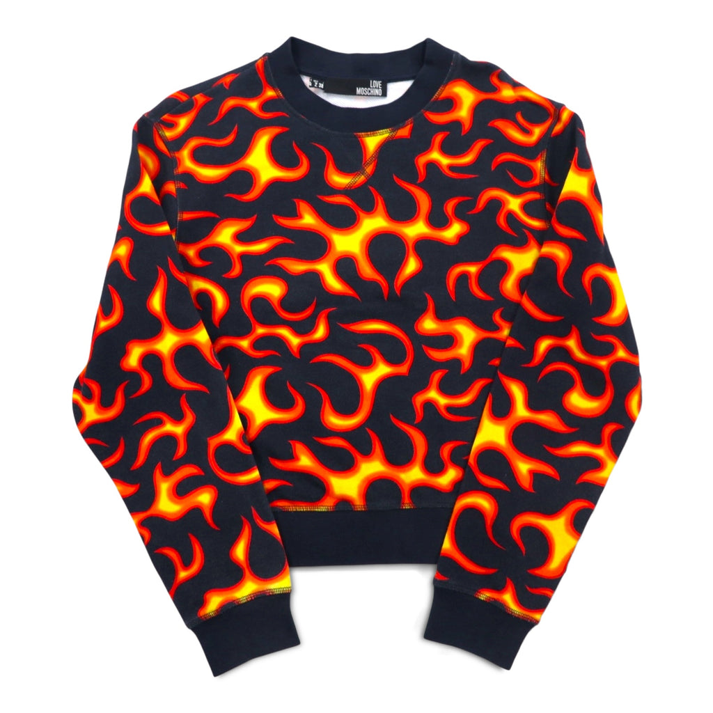 LOVE MOSCHINO ファイヤーパターン スウェット M ブラック コットン トルコ製