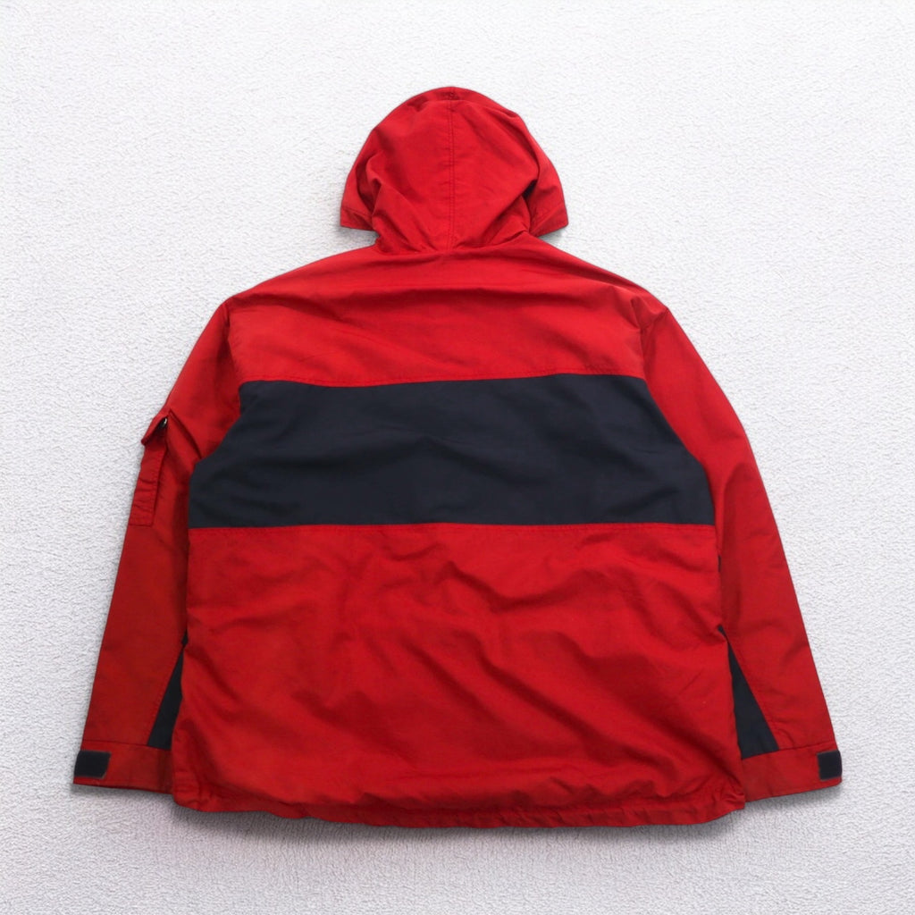 ABERCROMBIE AND FITCH 90s Mountain Parka XL Red Navy Double Zip Drawcord