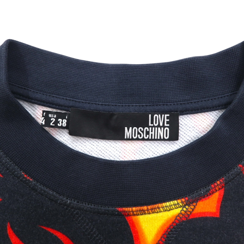 LOVE MOSCHINO ファイヤーパターン スウェット M ブラック コットン トルコ製