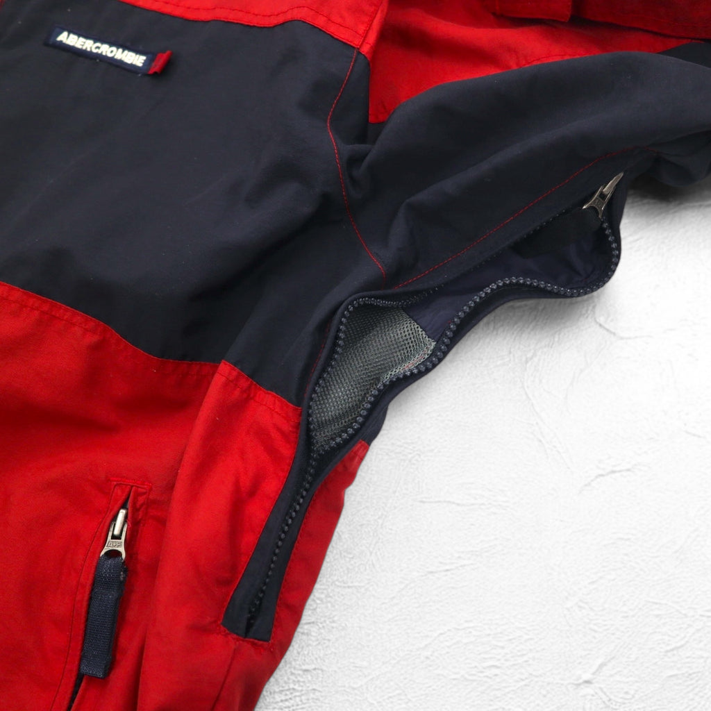 ABERCROMBIE AND FITCH 90s Mountain Parka XL Red Navy Double Zip Drawcord