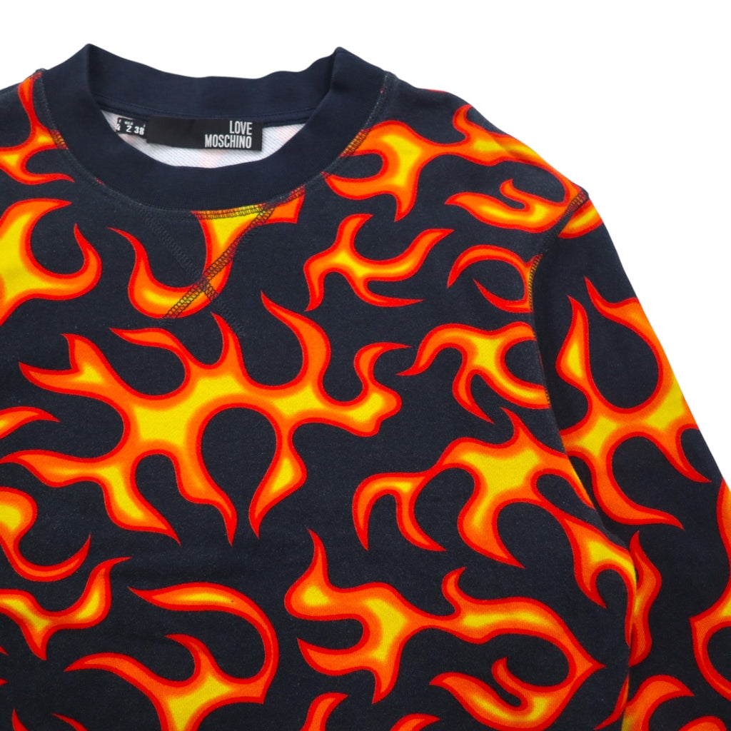LOVE MOSCHINO ファイヤーパターン スウェット M ブラック コットン トルコ製