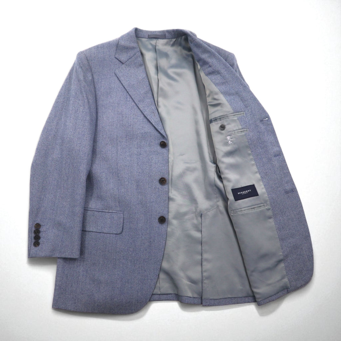 BURBERRY Cashmere Blend 3B Tailored Jacket, Size L, Blue, Wool, Made in Japan