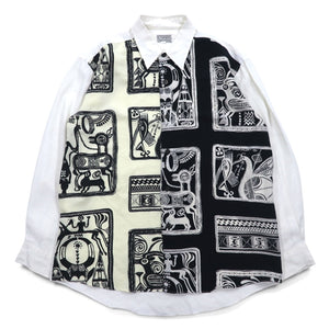 Vintage 90s Japan Made Retro Shirt 90年代 SUNPATIO ポリシャツ FREE ホワイト 総柄 日本製